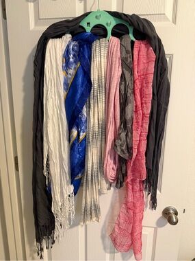 Assorted Lightweight Fashion Scarves - Gray, White, Blue, Pink